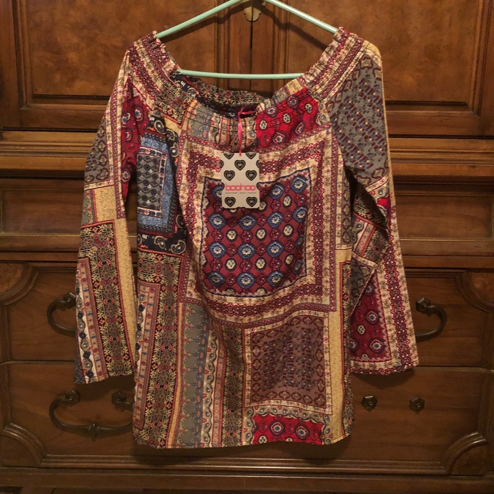 Paisley off shoulder mini dress
